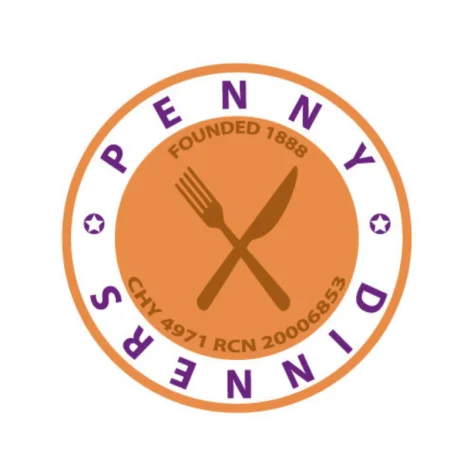 Cork Penny Dinners logo: the words Penny Dinners encircle a crossed knife and fork design