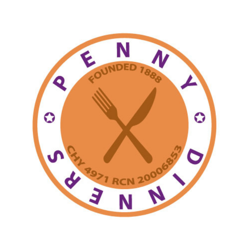 Cork Penny Dinners logo: the words Penny Dinners encircle a crossed knife and fork design