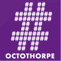 The logo of the Octothorpe podcast - it's a large white octothorpe punctuation symbol made up of smaller ones, on a purple background.